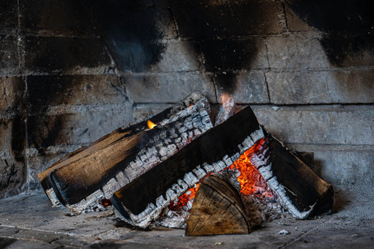 Flame and logfire in the fireplace