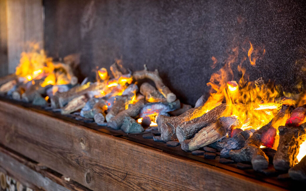 A closeup shot of an electric fireplace